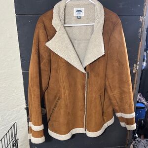 Old Navy Women's Brown Teddy Jacket with Cream Trim
